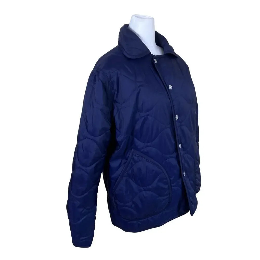 R45 45RPM JAPAN.  Navy Quilted Jacket Snap Closure Patch Pockets Padded Coat