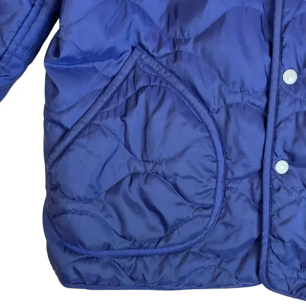 R45 45RPM JAPAN.  Navy Quilted Jacket Snap Closure Patch Pockets Padded Coat