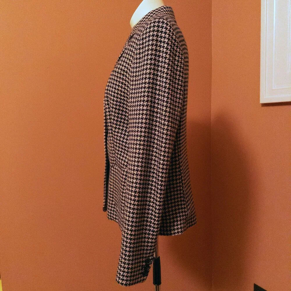 Max Mara Italy. Navy Tan Houndstooth Virgin Wool Cashmere Blazer