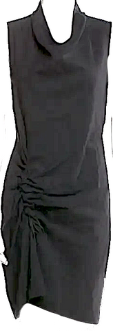 LIMI feu JAPAN. Black Slit Neck Wool Gabardine Dress