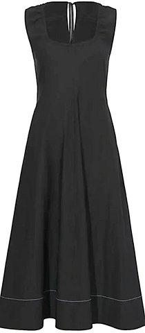 LIMI feu JAPAN. Black Slit Neck Wool Gabardine Dress