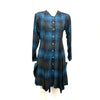 Marithe + Francois Girbaud Paris. Black/ Blue Rayon Plaid Long Sleeve  Button Down Dress