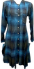 Marithe + Francois Girbaud Paris. Black/ Blue Rayon Plaid Long Sleeve  Button Down Dress