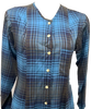 Marithe + Francois Girbaud Paris. Black/ Blue Rayon Plaid Long Sleeve  Button Down Dress
