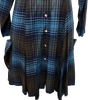 Marithe + Francois Girbaud Paris. Black/ Blue Rayon Plaid Long Sleeve  Button Down Dress