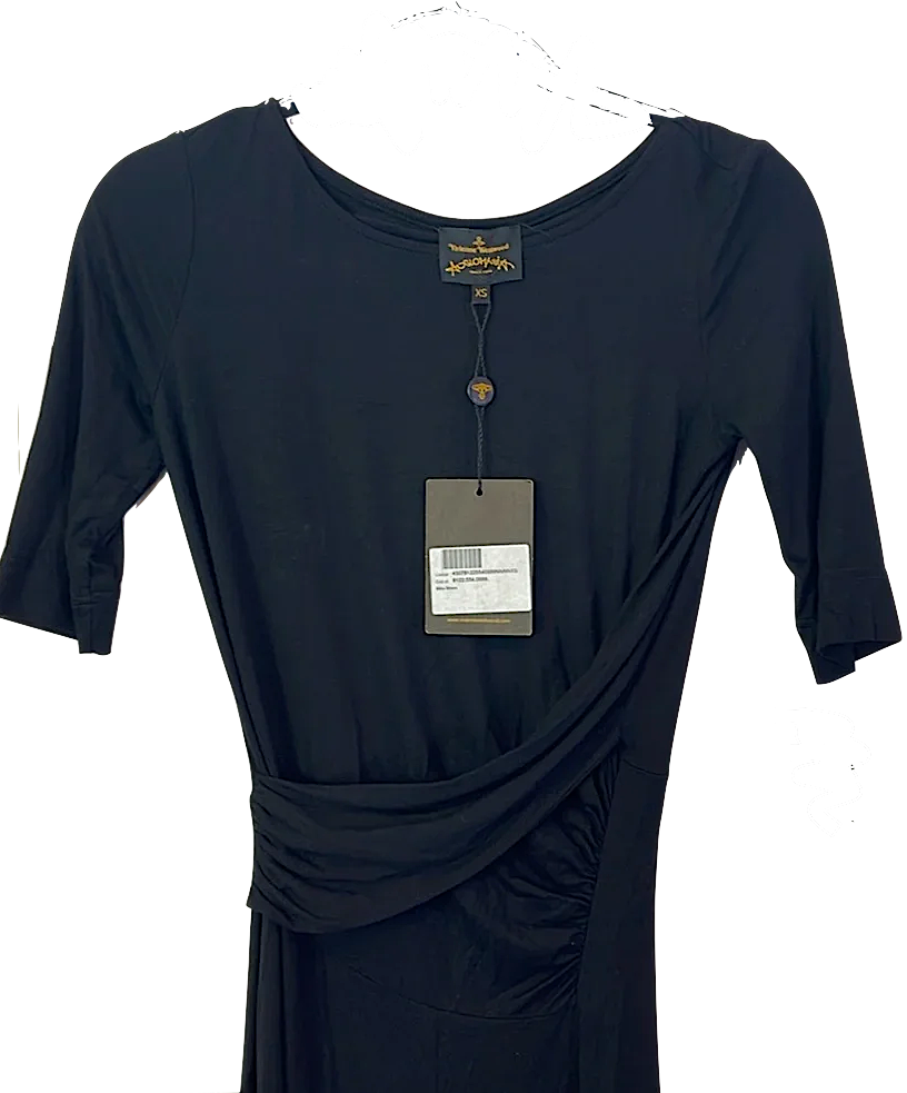 VIVIENNE WESTWOOD UK. ANGLOMANIA NEW W/TAGS. BLACK JERSEY DRAPED DRESS.