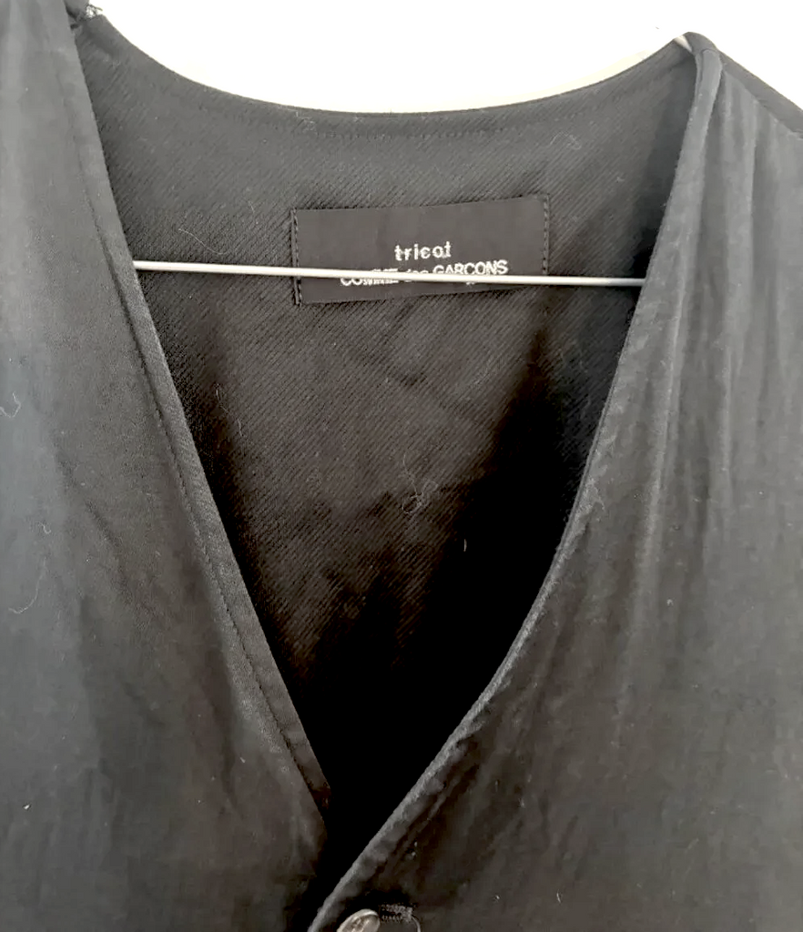 Comme des Garcons Japan. 1992 COLLECTION. Black Cupro/Silk Belted Button Front Midi Dress