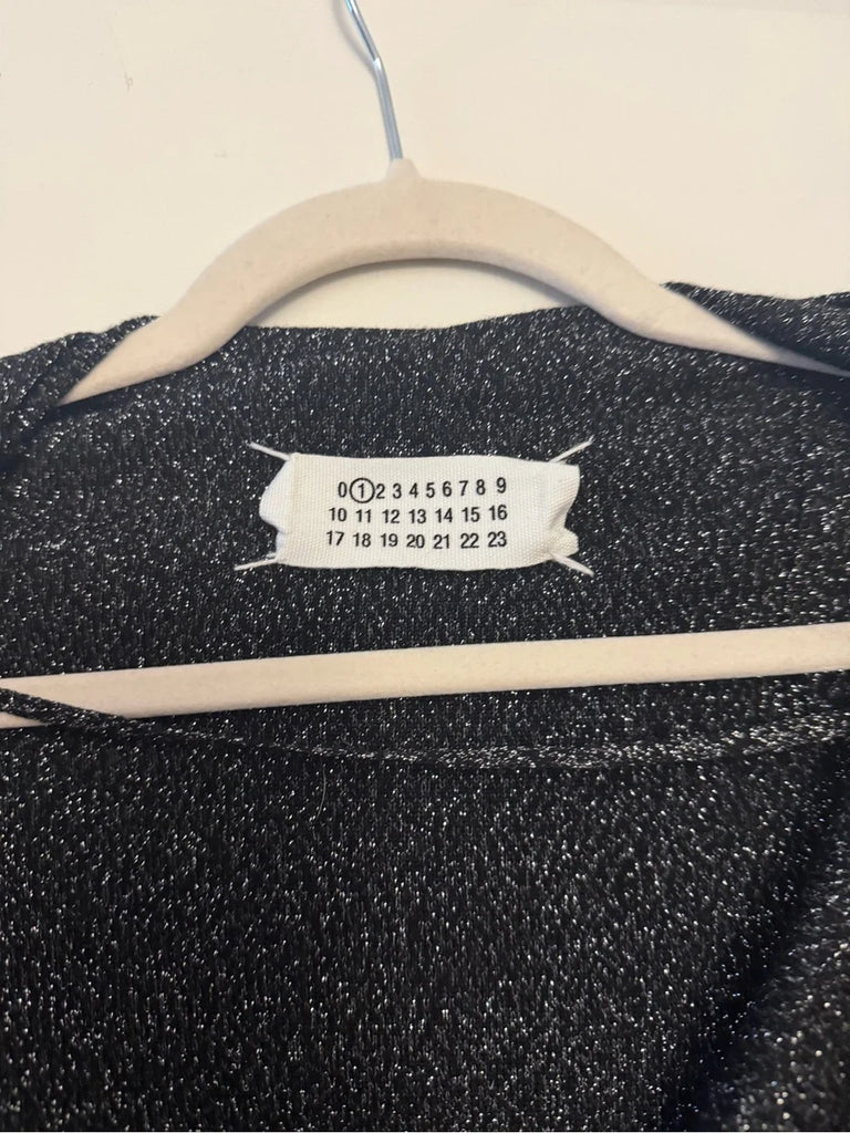 MAISON MARTIN MARGIELA. PARIS. Silver/Black Glitter Deconstructed Cardigan Coat Wrap