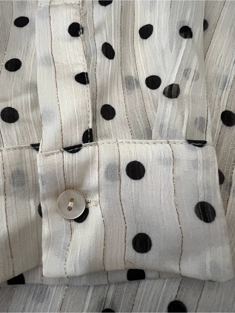 Acne Studios Stockholm. Vintage Polka Dot Chiffon Tie-Neck Button Front Long Sleeve Blouse