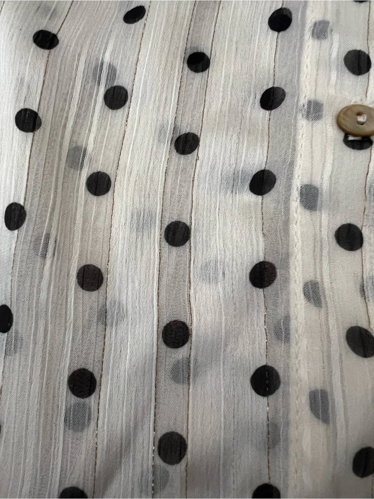 Acne Studios Stockholm. Vintage Polka Dot Chiffon Tie-Neck Button Front Long Sleeve Blouse