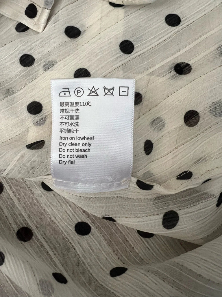 Acne Studios Stockholm. Vintage Polka Dot Chiffon Tie-Neck Button Front Long Sleeve Blouse