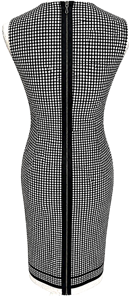 Lanvin Paris. Polka Dot Black White Sleeveless Sheath Dress
