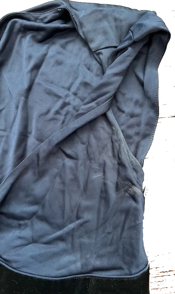 Gucci Italy. Vintage Blue Viscose Blend/Velvet Accented Waist Dress