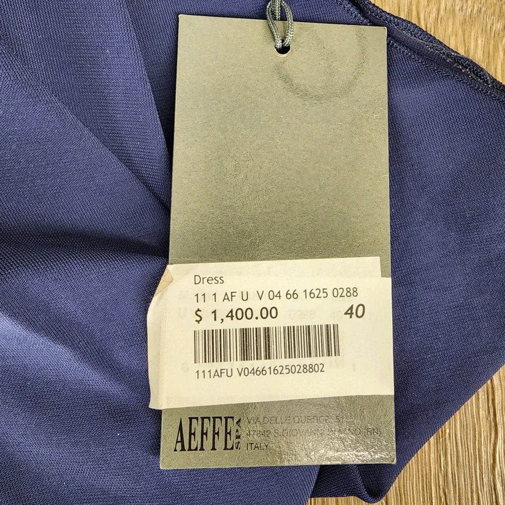 Alberta Ferretti Italy. NEW WITH TAGS. luxury midi dress in a deep navy blue rayon blend