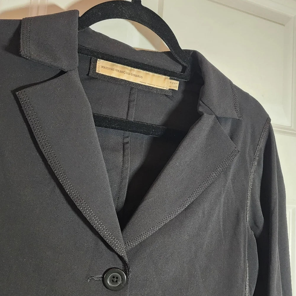Marithe + Francois Girbaud PARIS. Stretchy Black Button Front Blazer
