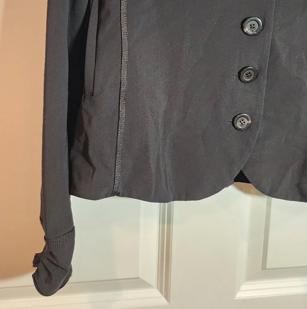 Marithe + Francois Girbaud PARIS. Stretchy Black Button Front Blazer