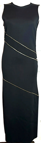 LIMI feu JAPAN. Black Slit Neck Wool Gabardine Dress