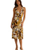 MAX MARA Italy. Silk Blend Abstract Print Ruched Halter Midi Dress
