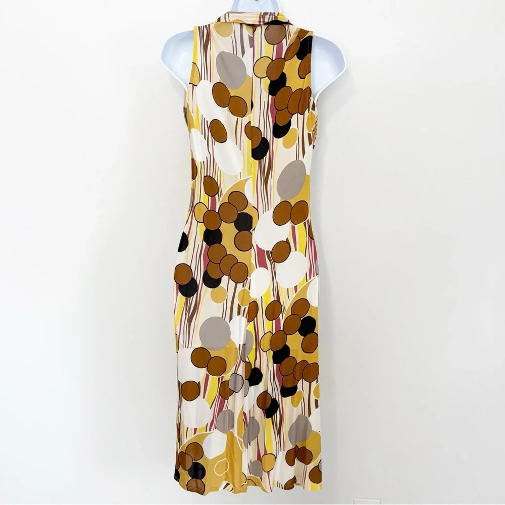 MAX MARA Italy. Silk Blend Abstract Print Ruched Halter Midi Dress