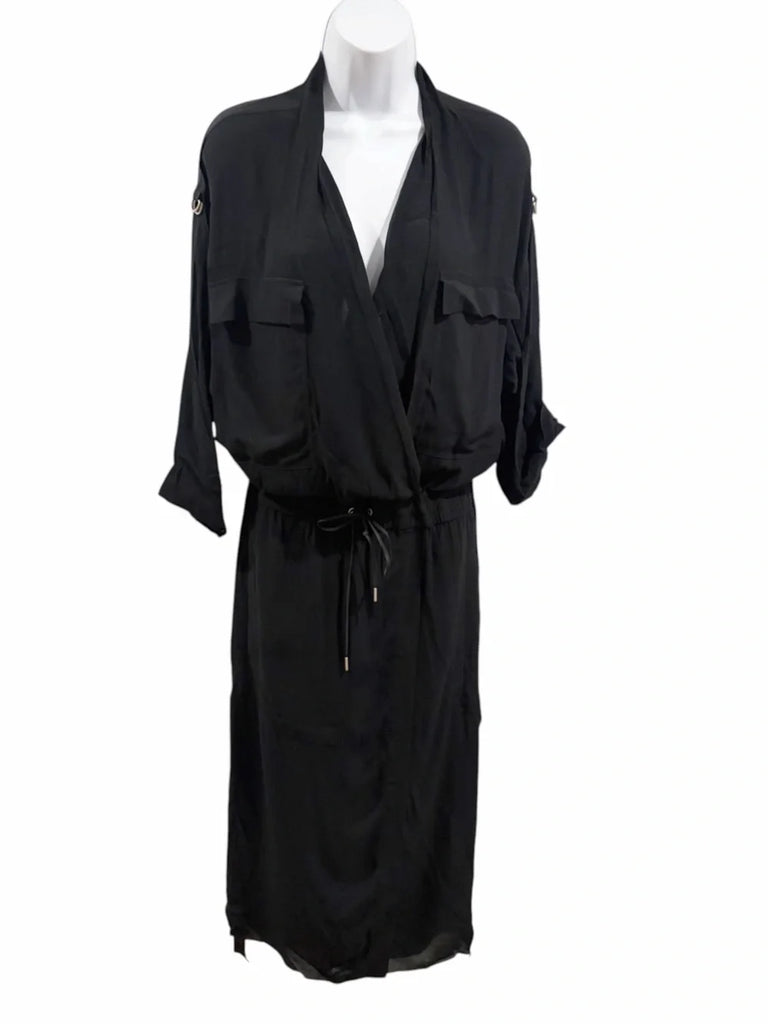 Helmut Lang NY. BLACK Surplice Crepe Shirtdress