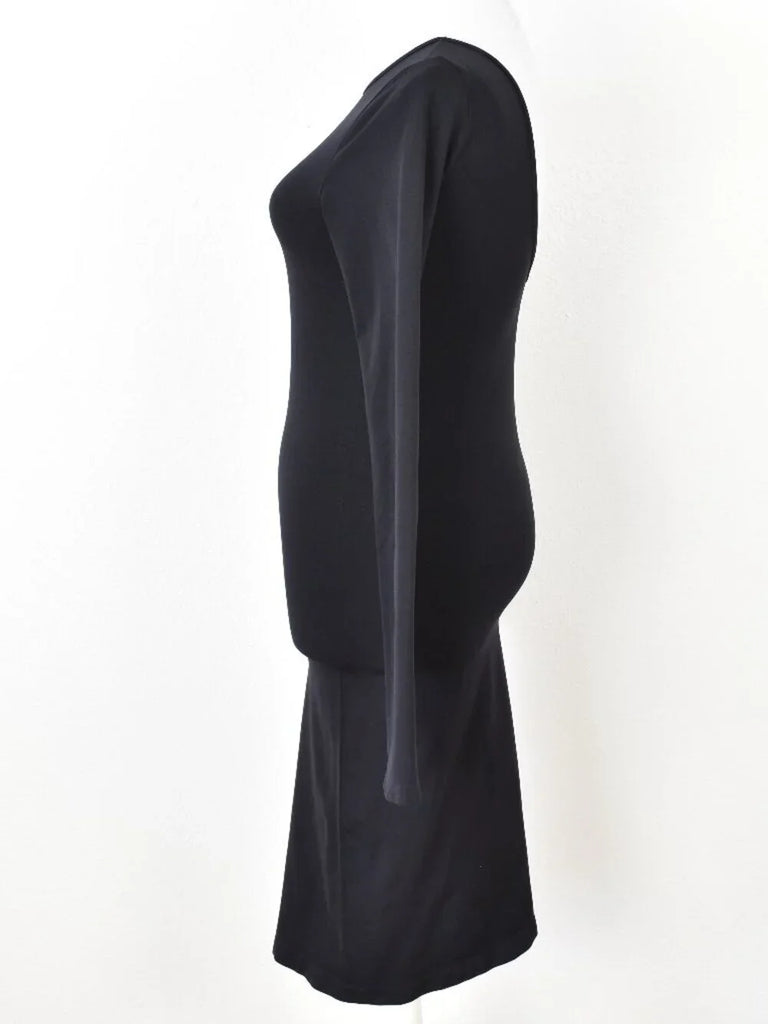 Helmut Lang NY. Black Cutout Stretch Open Back Long Sleeve Dress