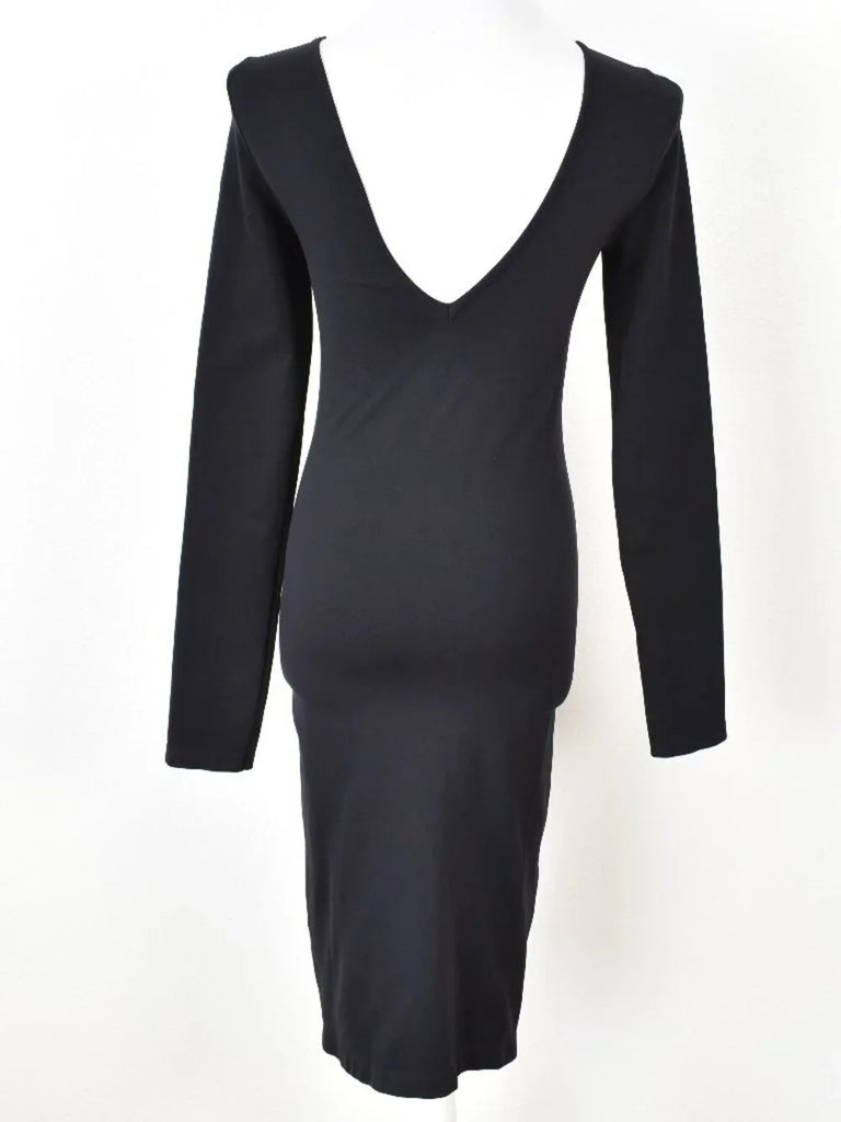 Helmut Lang NY. Black Cutout Stretch Open Back Long Sleeve Dress