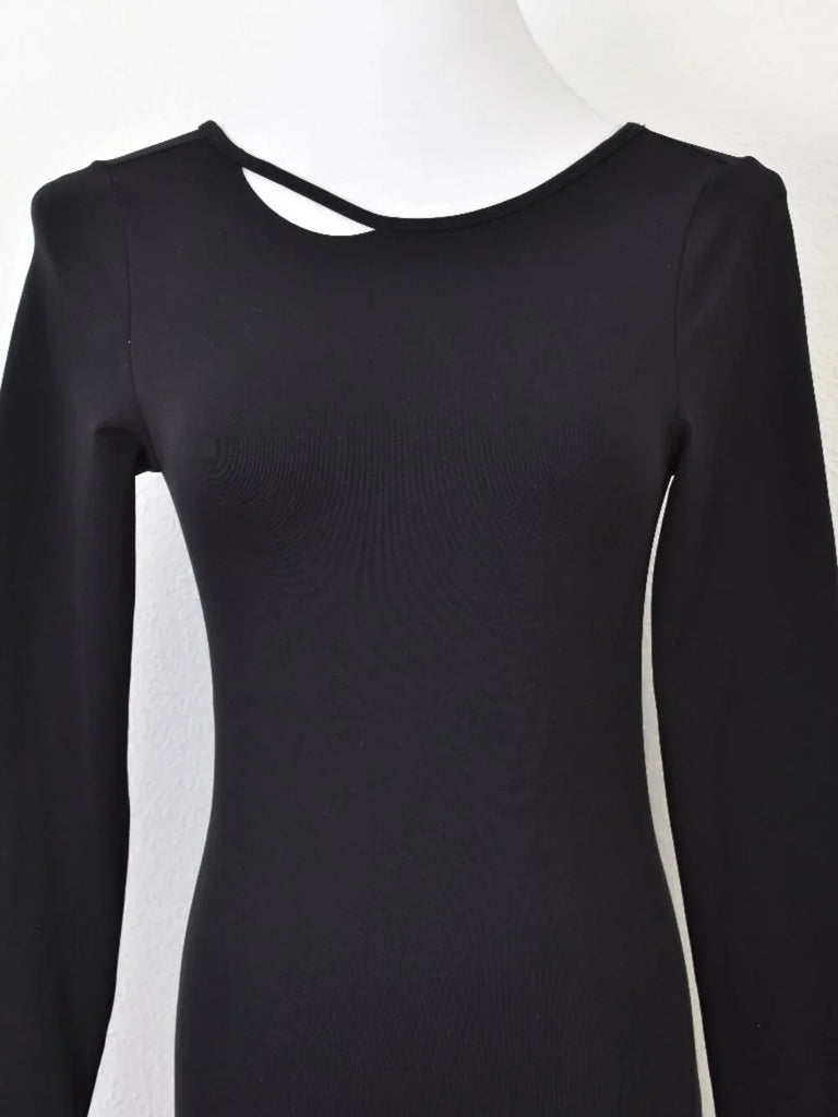 Helmut Lang NY. Black Cutout Stretch Open Back Long Sleeve Dress