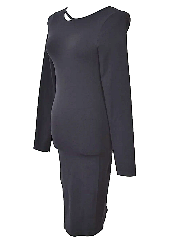 Helmut Lang NY. Black Cutout Stretch Open Back Long Sleeve Dress