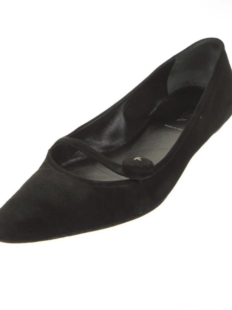 PRADA ITALY. Vintage Black Suede Flats SZ 38.5  USA 37.5