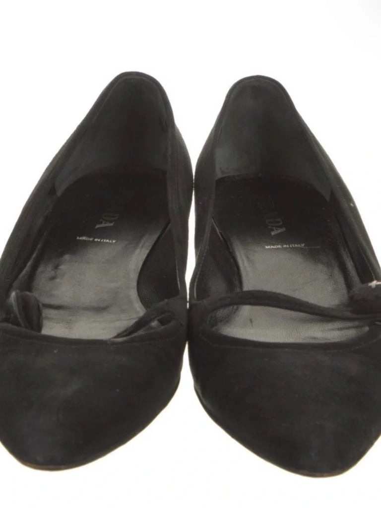 PRADA ITALY. Vintage Black Suede Flats SZ 38.5  USA 37.5