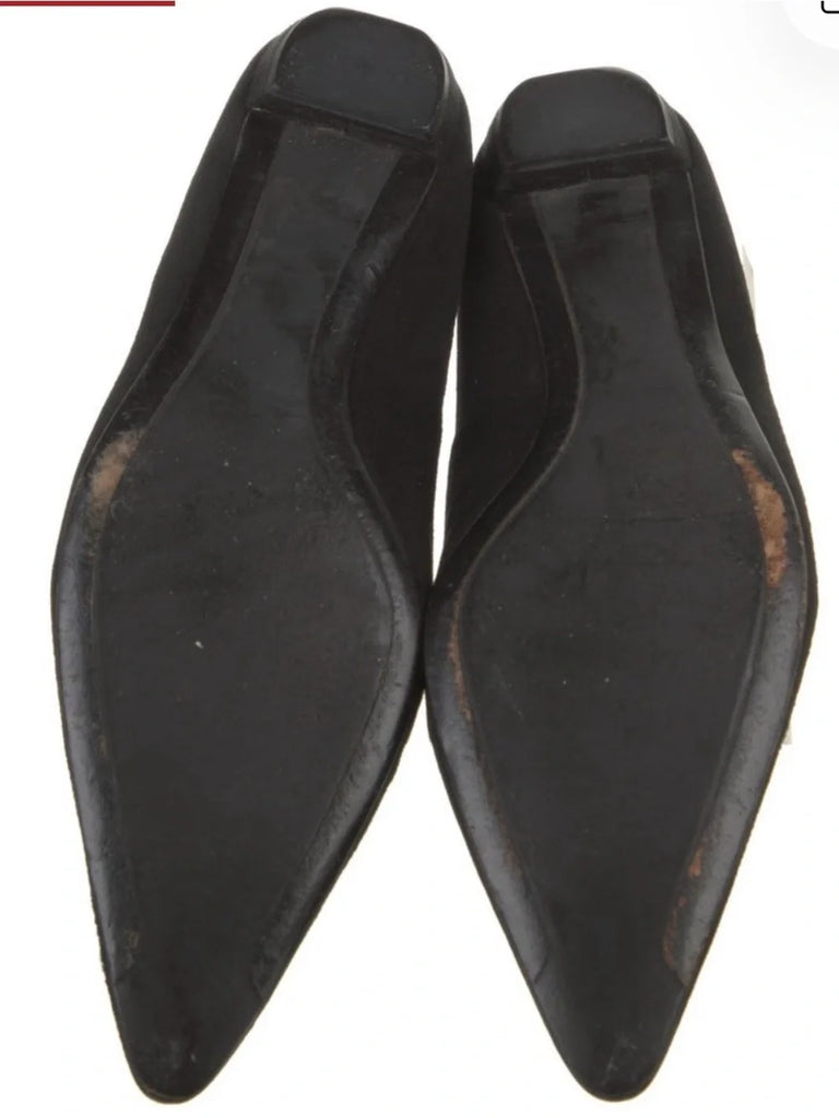 PRADA ITALY. Vintage Black Suede Flats SZ 38.5  USA 37.5