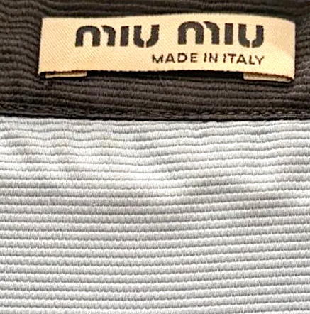 Miu Miu Italy. Light Blue Silk Faille Button Down Shirt Blue w/Black Contrast Collar