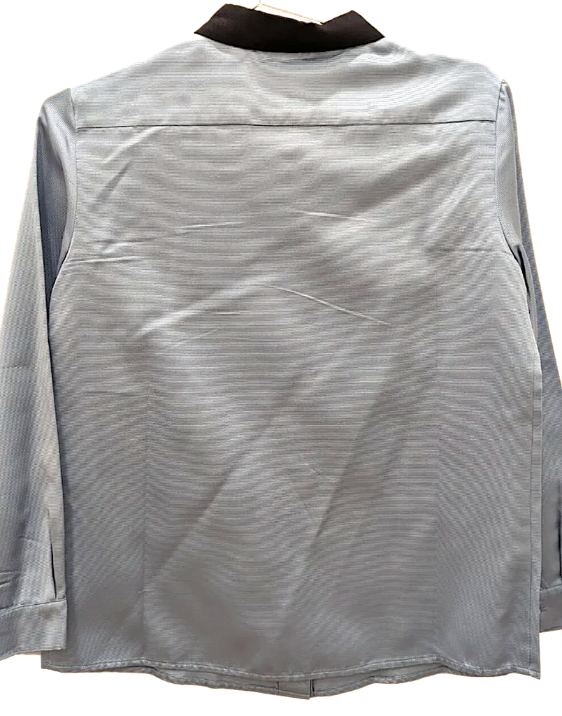 Miu Miu Italy. Light Blue Silk Faille Button Down Shirt Blue w/Black Contrast Collar