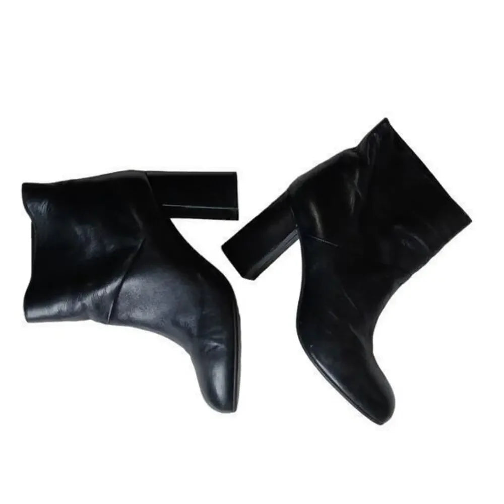 MARNI ITALY. Black Lambskin Leather Ankle‎ Booties Moto Style Heeled Boots