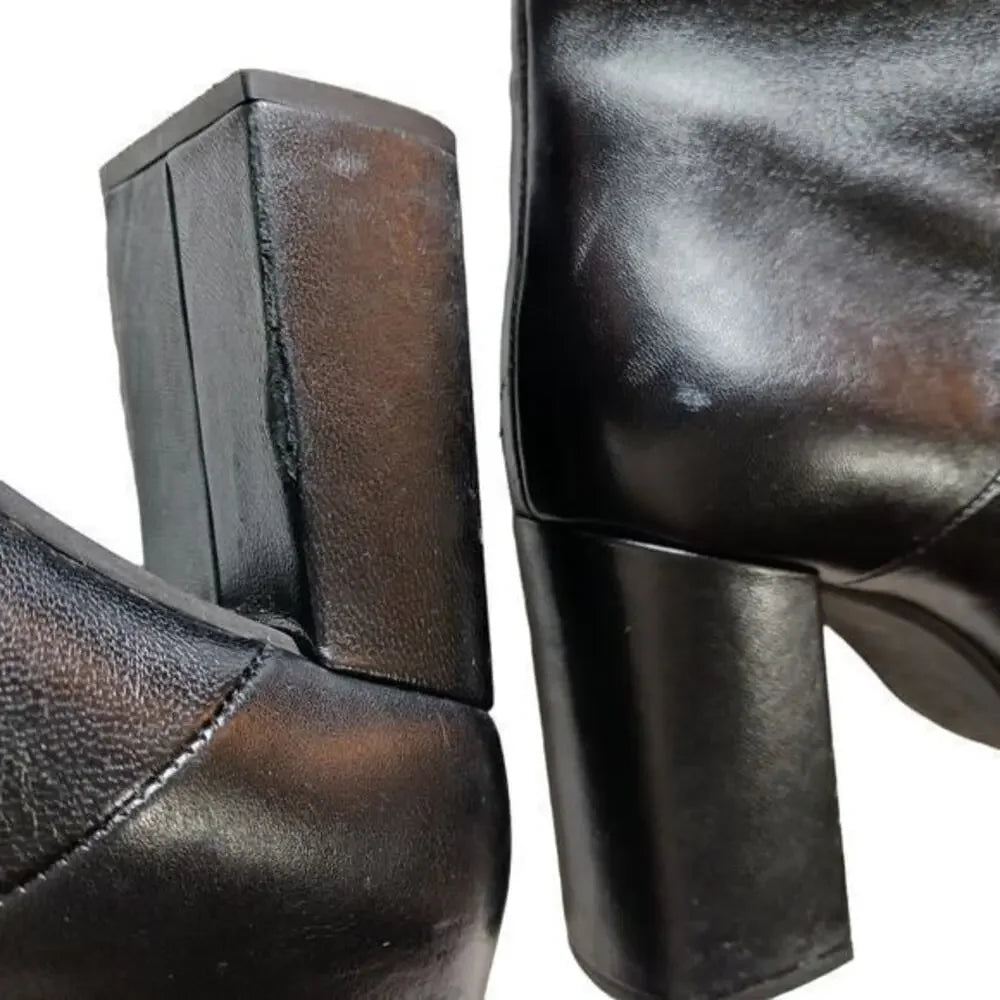 MARNI ITALY. Black Lambskin Leather Ankle‎ Booties Moto Style Heeled Boots