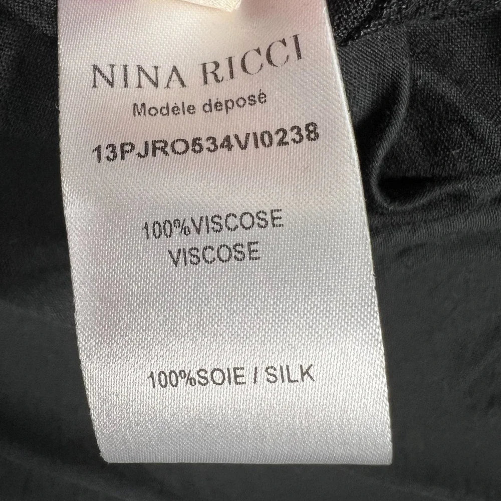 Nina Ricci Paris. Black Silk symmetrical Ruffle Midi Dress