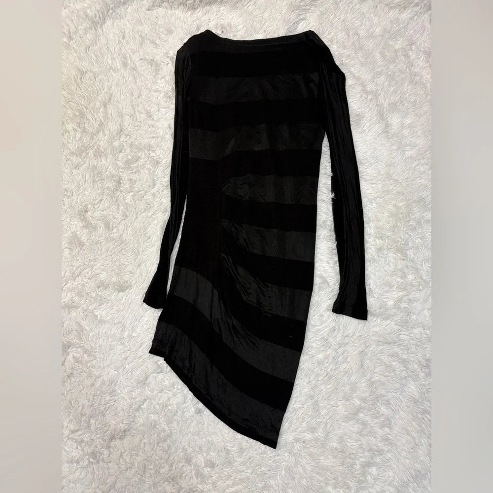 Maison Margiela Paris. Black Mesh Striped Midi Asymmetric Dress