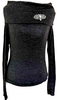 Blumarine Italy. ANNA MOLINARI.  Heather Gray Off-Shoulder Top Jeweled Brooch