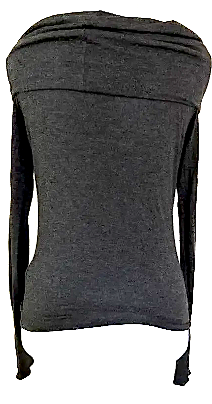 Blumarine Italy. ANNA MOLINARI.  Heather Gray Off-Shoulder Top Jeweled Brooch