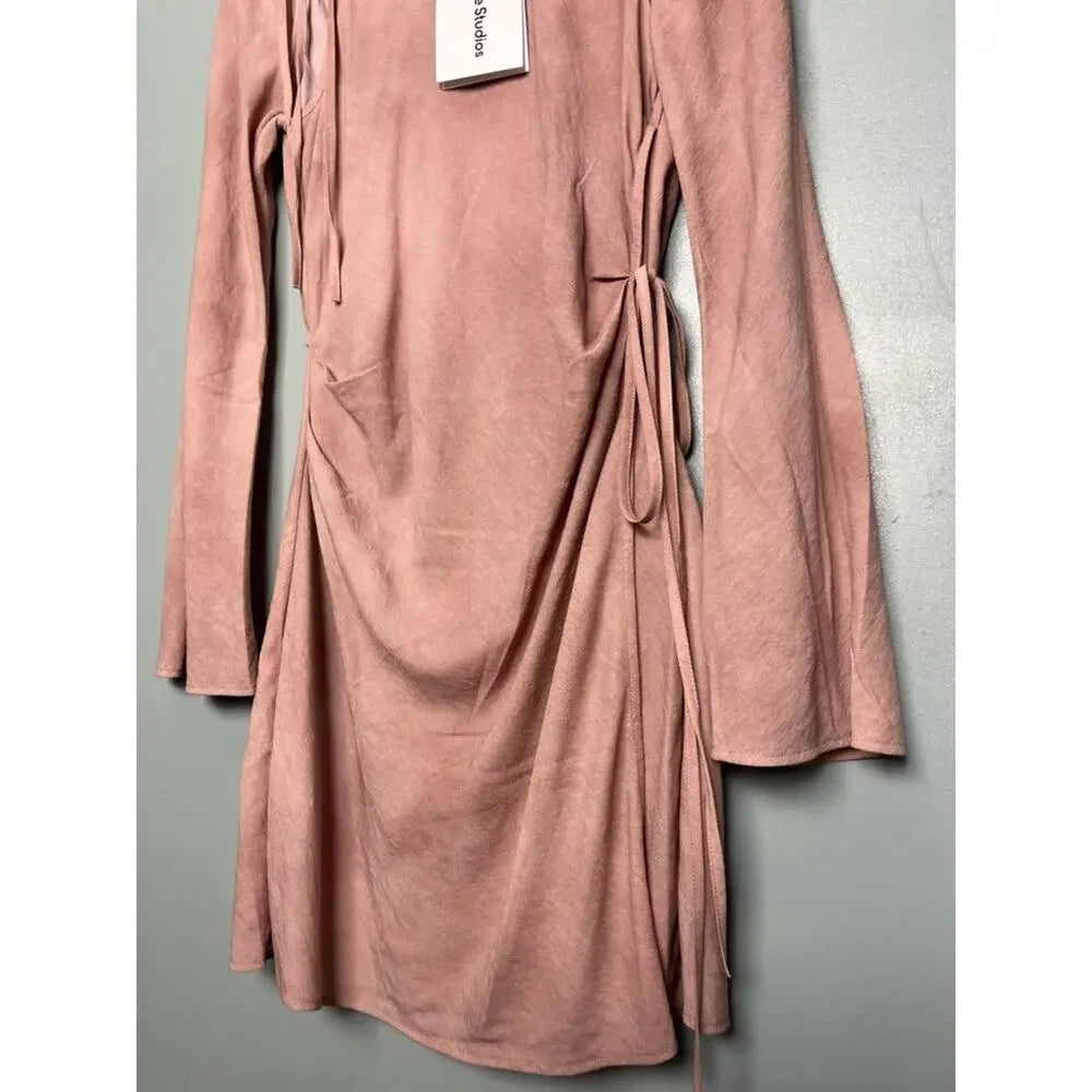 Acne Studios STOCKHOLM. NEW W/TAGS. Dusty Pink Tunic Wrap Long Sleeve Mini Dress