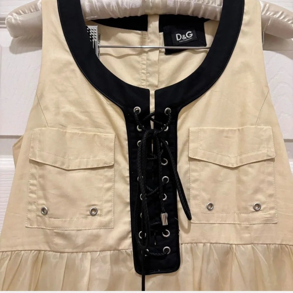 DOLCE & GABBANA ITALY. D&G. Cream Organza Dress w/Black Trim