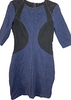 Nina Ricci Paris. Blue/Black Textured Colorblock Silk Sheath Dress