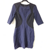 Nina Ricci Paris. Blue/Black Textured Colorblock Silk Sheath Dress