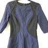 Nina Ricci Paris. Blue/Black Textured Colorblock Silk Sheath Dress