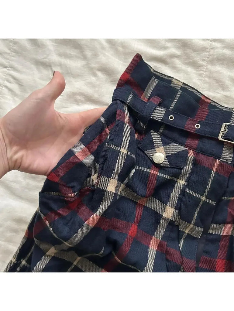 Vivienne Westwood UK. Red Label wool blend navy blue plaid trousers