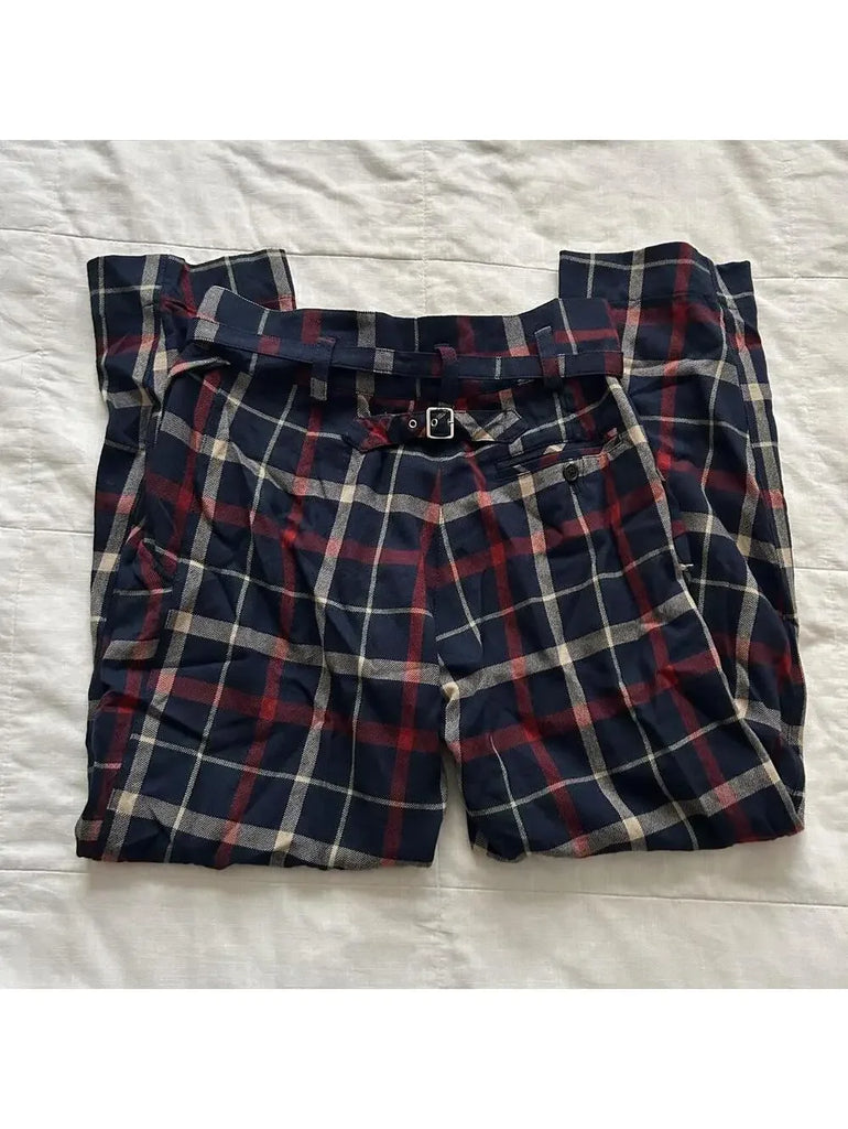 Vivienne Westwood UK. Red Label wool blend navy blue plaid trousers