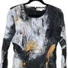 HELMUT LANG. GRAY & GOLD ABSTRACT ART DRESS LONG SLEEVES