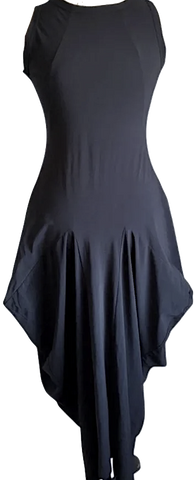 LIMI feu JAPAN. Black Slit Neck Wool Gabardine Dress