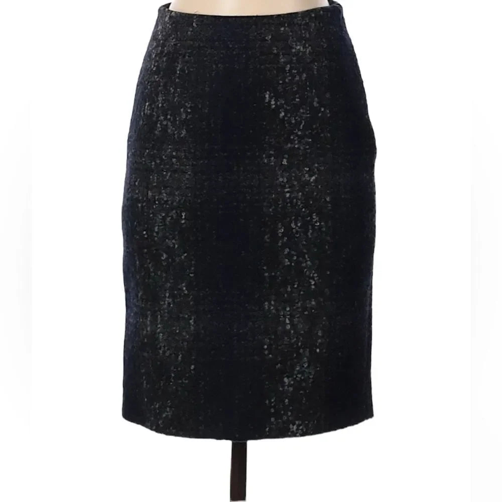 PRADA Bouclé Wool Lined Skirt in Gray BlackRich Blue Plaid