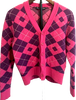 Acne Studios STOCKHOLM. Pink Purple Argyle Face Logo Wool Cardigan